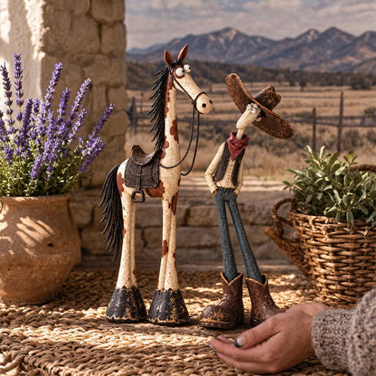 🤠🐴Whimsical Western Cowboy & Horse Figurine Duo