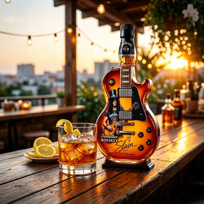 🎸 Appetite for Rock: Vintage Sunburst Guitar Bottle – Handcrafted Les Paul Style Novelty Craft for Rock Fans ⚡