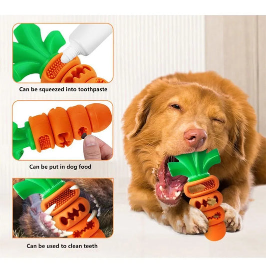 Interactive Carrot Dog Chew Toy - Treat Dispensing & Dental Care Teething Toy for Aggressive Chewers
