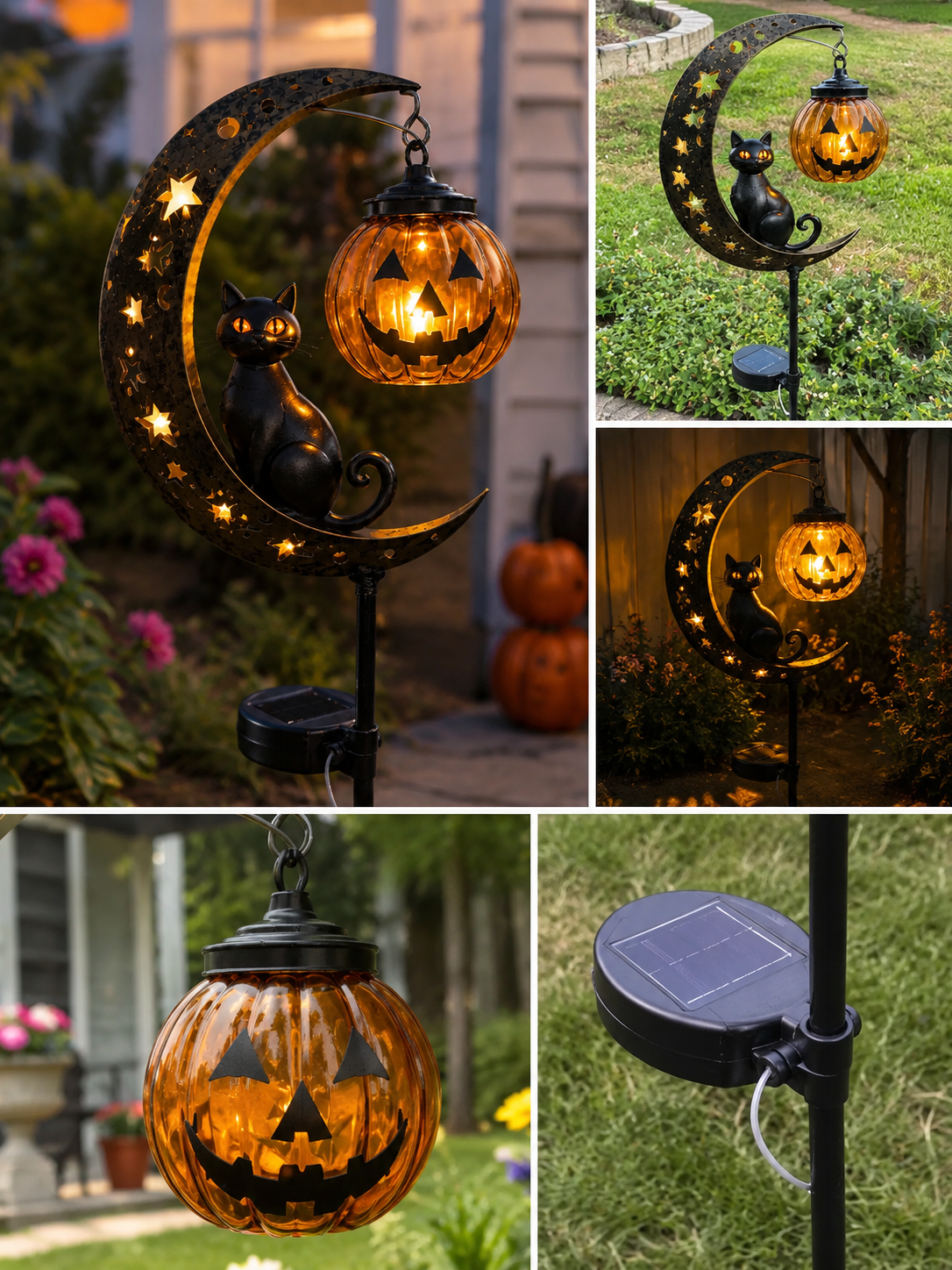 🐈‍⬛ Solar Halloween Garden Stake Light with Black Cat & Pumpkin