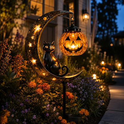 🐈‍⬛ Solar Halloween Garden Stake Light with Black Cat & Pumpkin