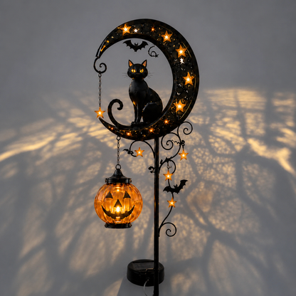 🐈‍⬛ Solar Halloween Garden Stake Light with Black Cat & Pumpkin
