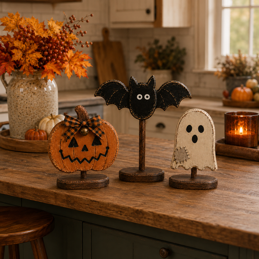 Vintage Bat, Pumpkin & Ghost Tabletop Decor