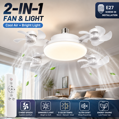 🔥 2-in-1 E27 Socket Ceiling Fan Light – Remote Control LED Cooling Fan & Dimmable Light Combo for Bedroom, Home & Apartment