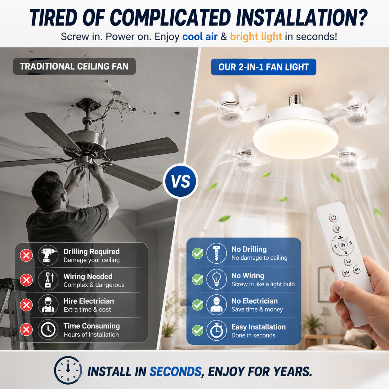 🔥 2-in-1 E27 Socket Ceiling Fan Light – Remote Control LED Cooling Fan & Dimmable Light Combo for Bedroom, Home & Apartment