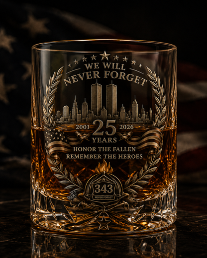 🕯️ 9/11 25th Anniversary Memorial Whiskey Decanter & Glass Gift Set – We Will Never Forget 343 Heroes Tribute