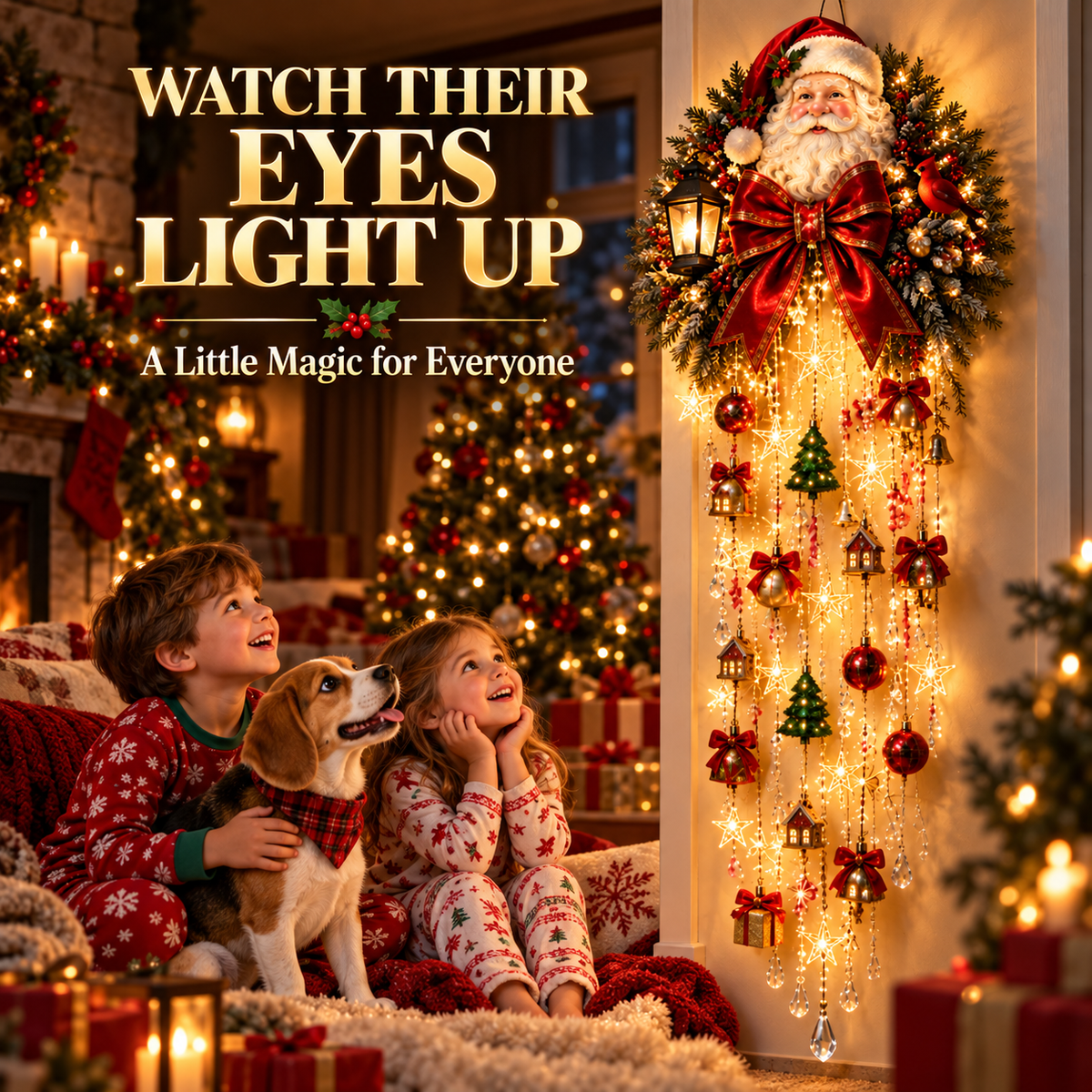 🎅✨ Christmas Magic Cascading Santa Wall Light – A Show-Stopping Holiday Display for Your Home 🎄🏠