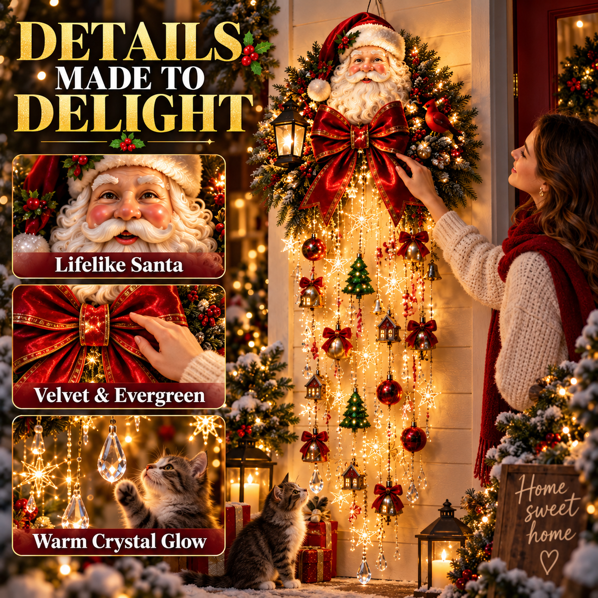 🎅✨ Christmas Magic Cascading Santa Wall Light – A Show-Stopping Holiday Display for Your Home 🎄🏠