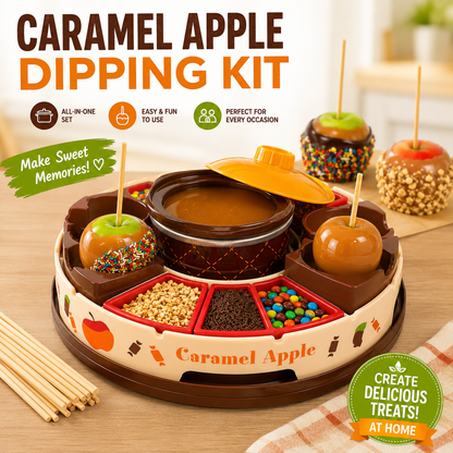 🍫Nostalgia Lazy Susan Chocolate & Caramel Apple Party with Heated Fondue Pot, 25 Sticks, Decorating and Toppings Trays