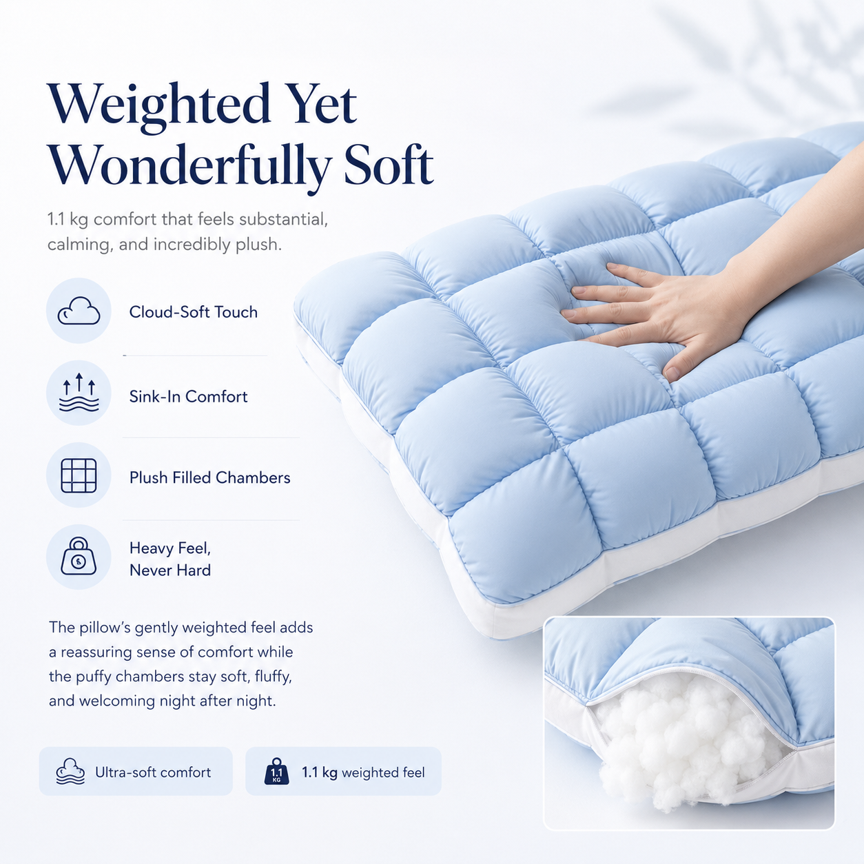 Cloud-Like Weighted Comfort Pillow – Soft Neck Support