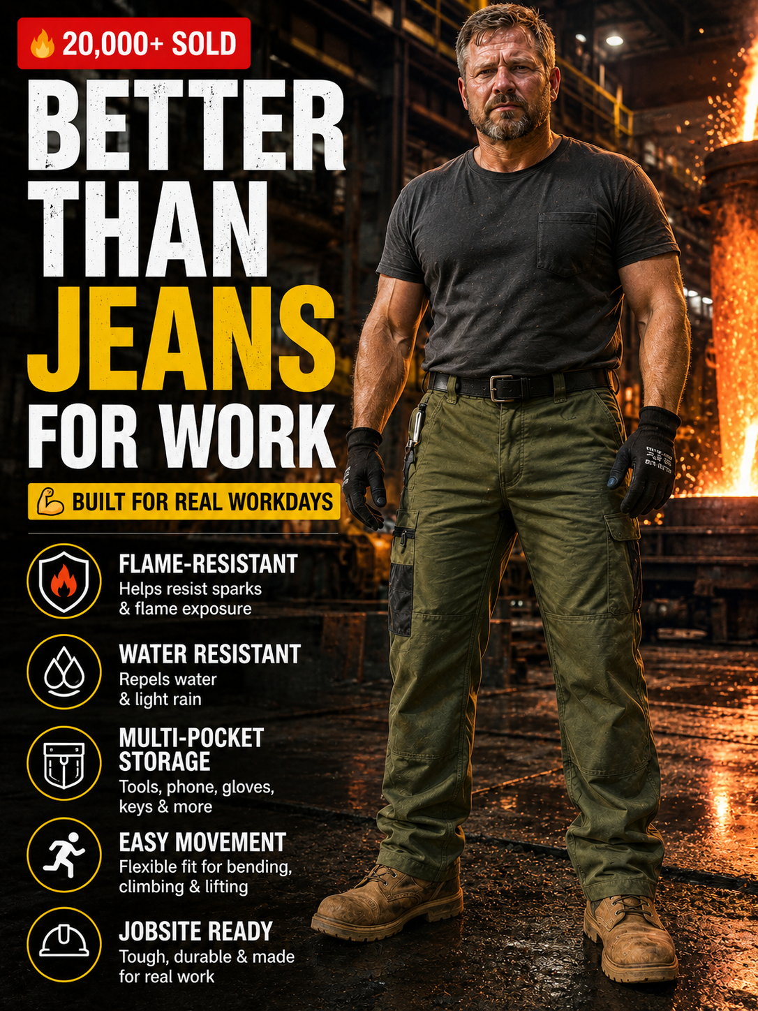 🔥 25,000+ Sold | Men’s FR Tactical Work Pants – Flame-Resistant, Tougher Than Jeans 💪