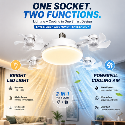 🔥 2-in-1 E27 Socket Ceiling Fan Light – Remote Control LED Cooling Fan & Dimmable Light Combo for Bedroom, Home & Apartment