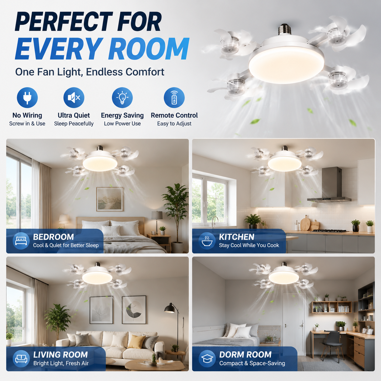 🔥 2-in-1 E27 Socket Ceiling Fan Light – Remote Control LED Cooling Fan & Dimmable Light Combo for Bedroom, Home & Apartment