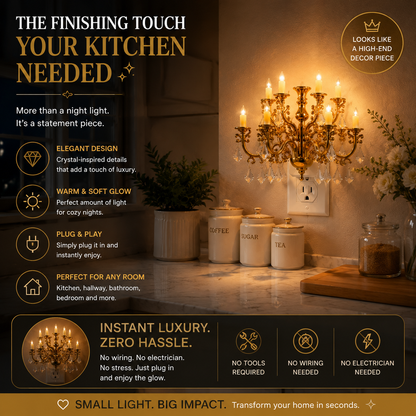 🔥50% off on the last day| 💎 Crystal Chandelier Plug-In Night Light – Instant Luxury Home Decor Outlet Lamp for Kitchen & Bedroom