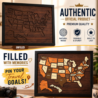 🌏Wooden USA Travel Map Puzzle | Track Your Adventures Across America.