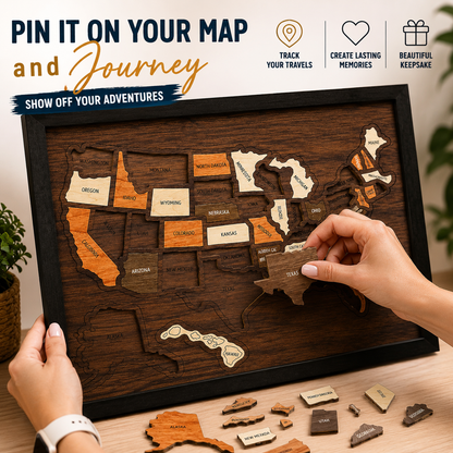 🌏Wooden USA Travel Map Puzzle | Track Your Adventures Across America.
