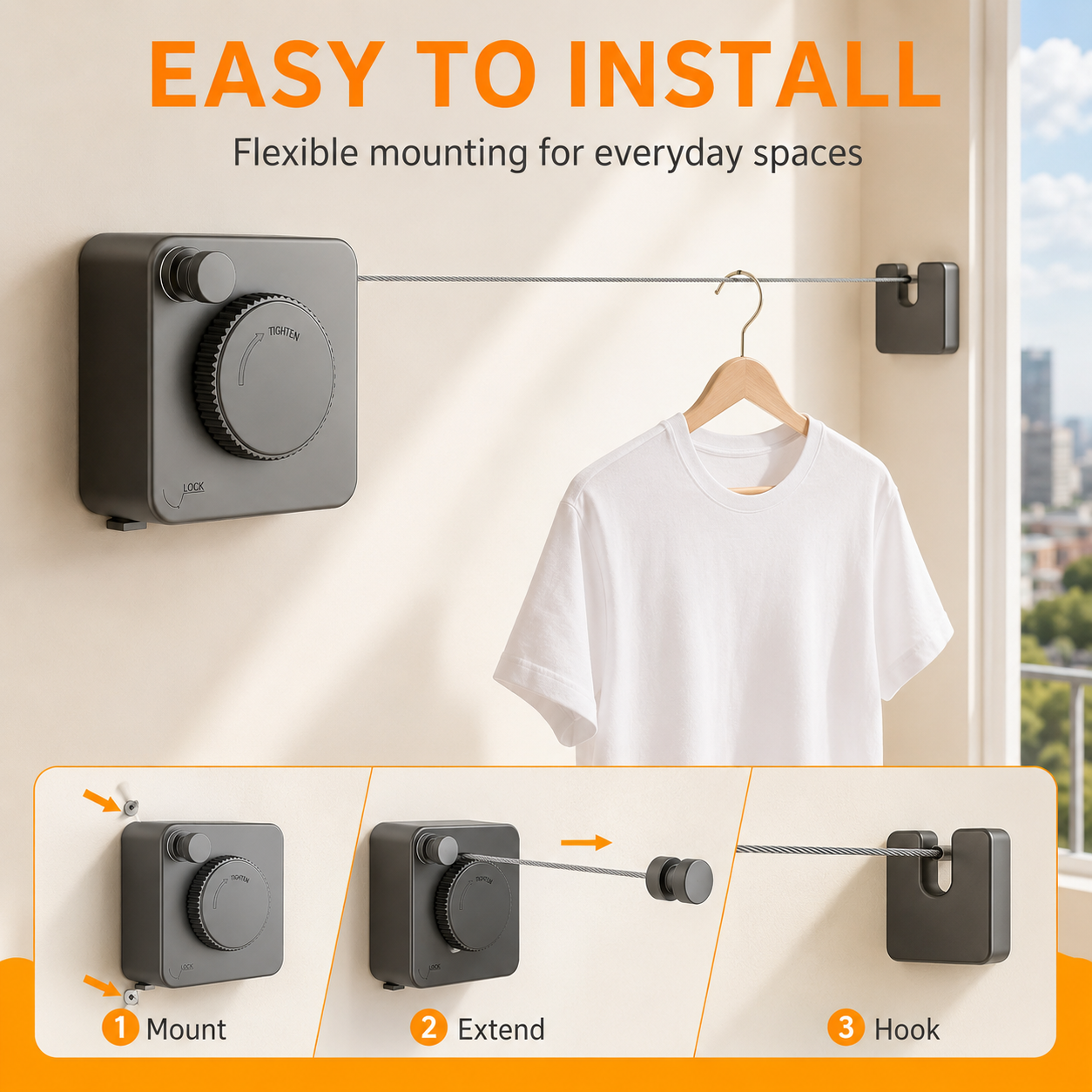 🧺 Retractable Stainless Steel Clothesline – Dry More, Save Space