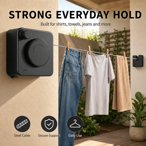 🧺 Retractable Stainless Steel Clothesline – Dry More, Save Space