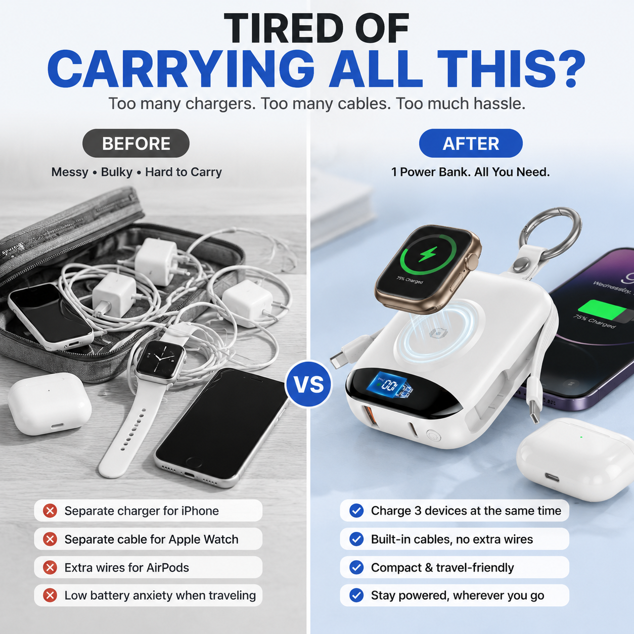 🔥 LAST DAY 50% OFF-🔋 3-in-1 Magnetic Power Bank 10000mAh – Portable Charger for iPhone, Apple Watch & AirPods