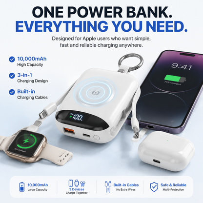 🔥 Hot sell 50% OFF-🔋 10,000mAh 3-in-1 Magnetic Power Bank with Built-In Cables