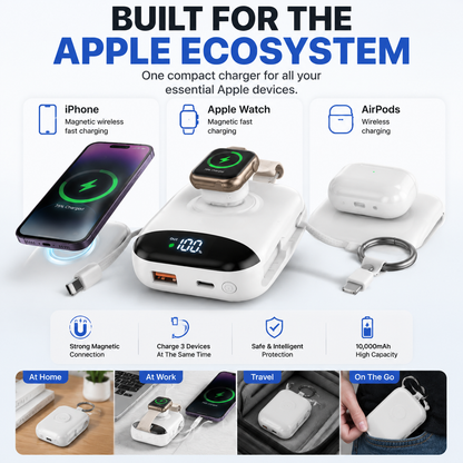 🔥 LAST DAY 50% OFF-🔋 3-in-1 Magnetic Power Bank 10000mAh – Portable Charger for iPhone, Apple Watch & AirPods