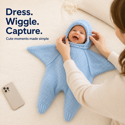 ⭐ Baby Starfish Knitted Romper – Adorable Hooded Photo Outfit