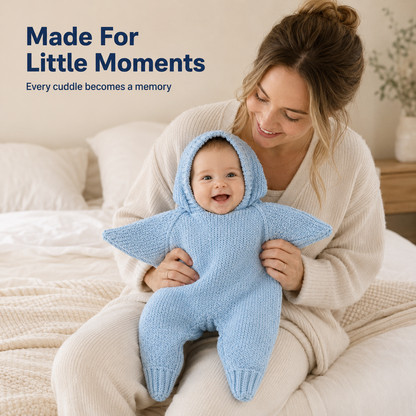 ⭐ Baby Starfish Knitted Romper – Adorable Hooded Photo Outfit