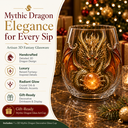 🐉 3D Mythic Dragon Glass Art Cup | Luxury Raised Fantasy Glassware for Whiskey✨
