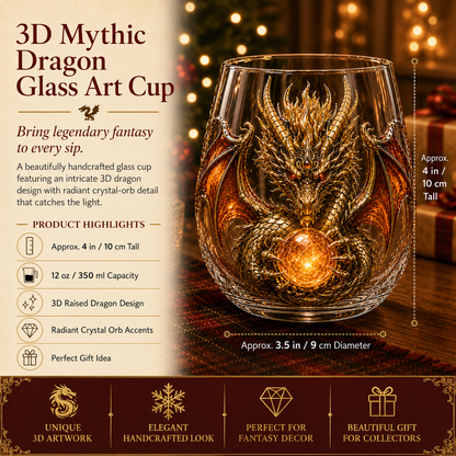 🐉 3D Mythic Dragon Glass Art Cup | Luxury Raised Fantasy Glassware for Whiskey✨