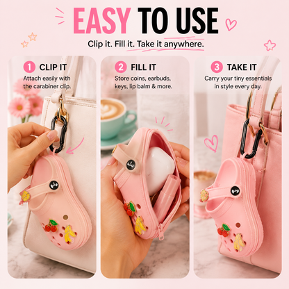 ✨ Mini Clog Charm Pouch – Cute Bag Pendant with Carabiner Clip & Coin Holder