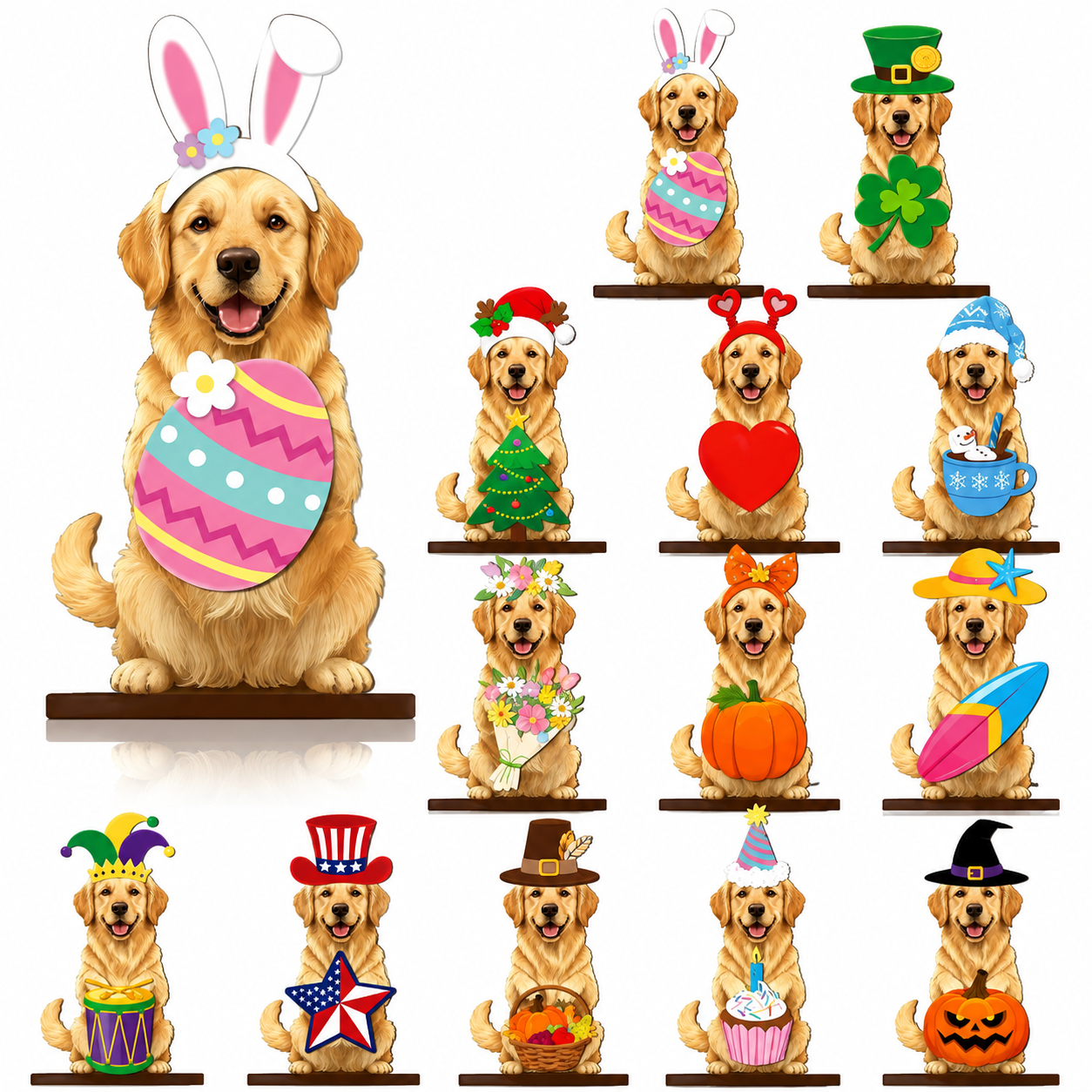 🐾 Interchangeable Wooden Cat Seasonal Desk Sign (27-Pcs Set)