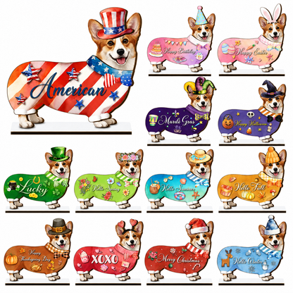 🐾 Interchangeable Wooden Cat Seasonal Desk Sign (27-Pcs Set)