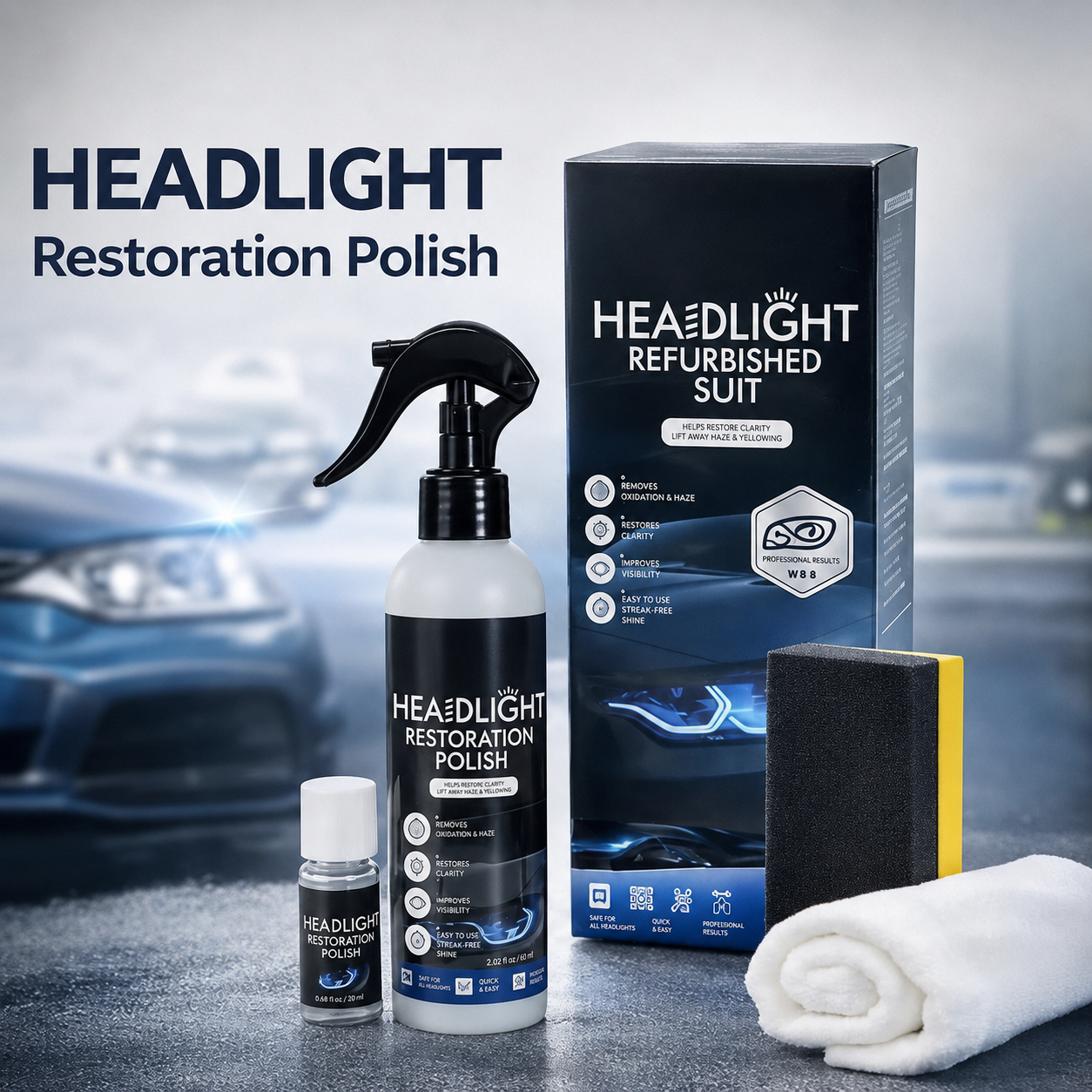 🚘Automotive Headlamp Restoration Fluid Kit – 💡Suitable for Yellowed or Foggy Lenses & Clear Surfaces | Essential for Home & Garage Use🏠