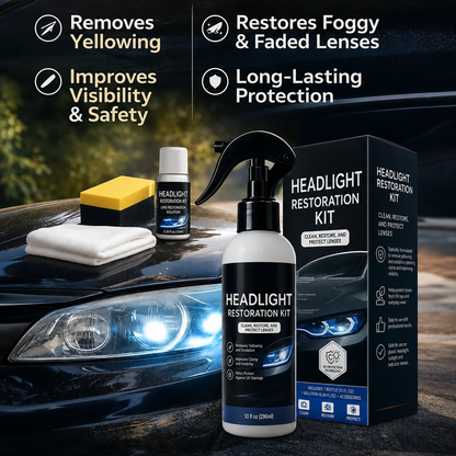 🚘Automotive Headlamp Restoration Fluid Kit – 💡Suitable for Yellowed or Foggy Lenses & Clear Surfaces | Essential for Home & Garage Use🏠