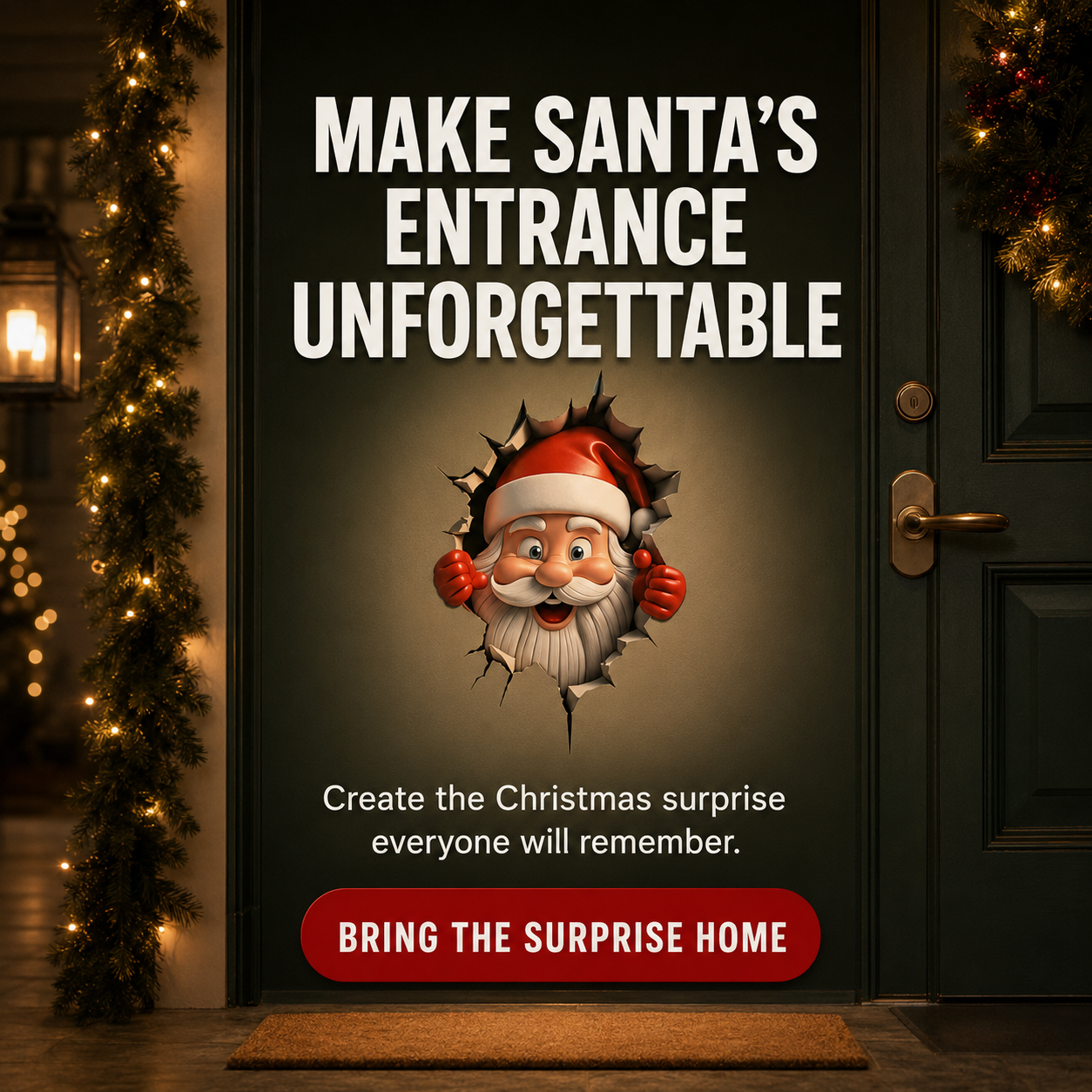 🎅 3D Santa Breaking Through Wall Decal – Funny Christmas Illusion Sticker