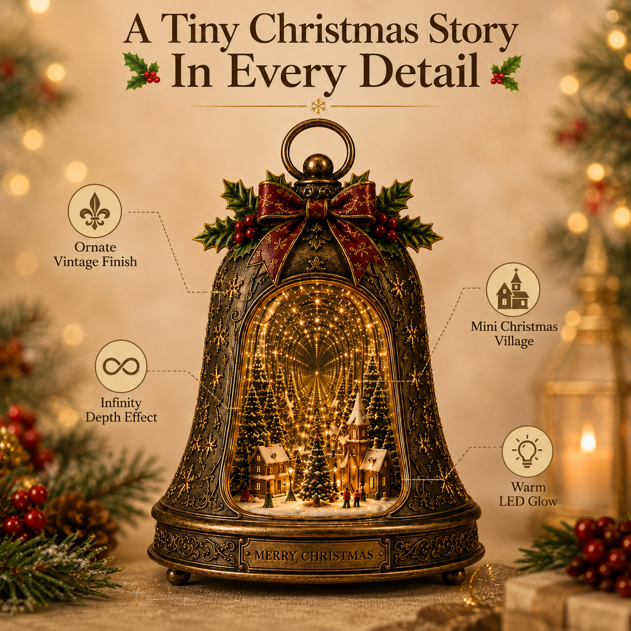 🎄 Christmas Village Infinity Bell – Lighted 3D Holiday Decor