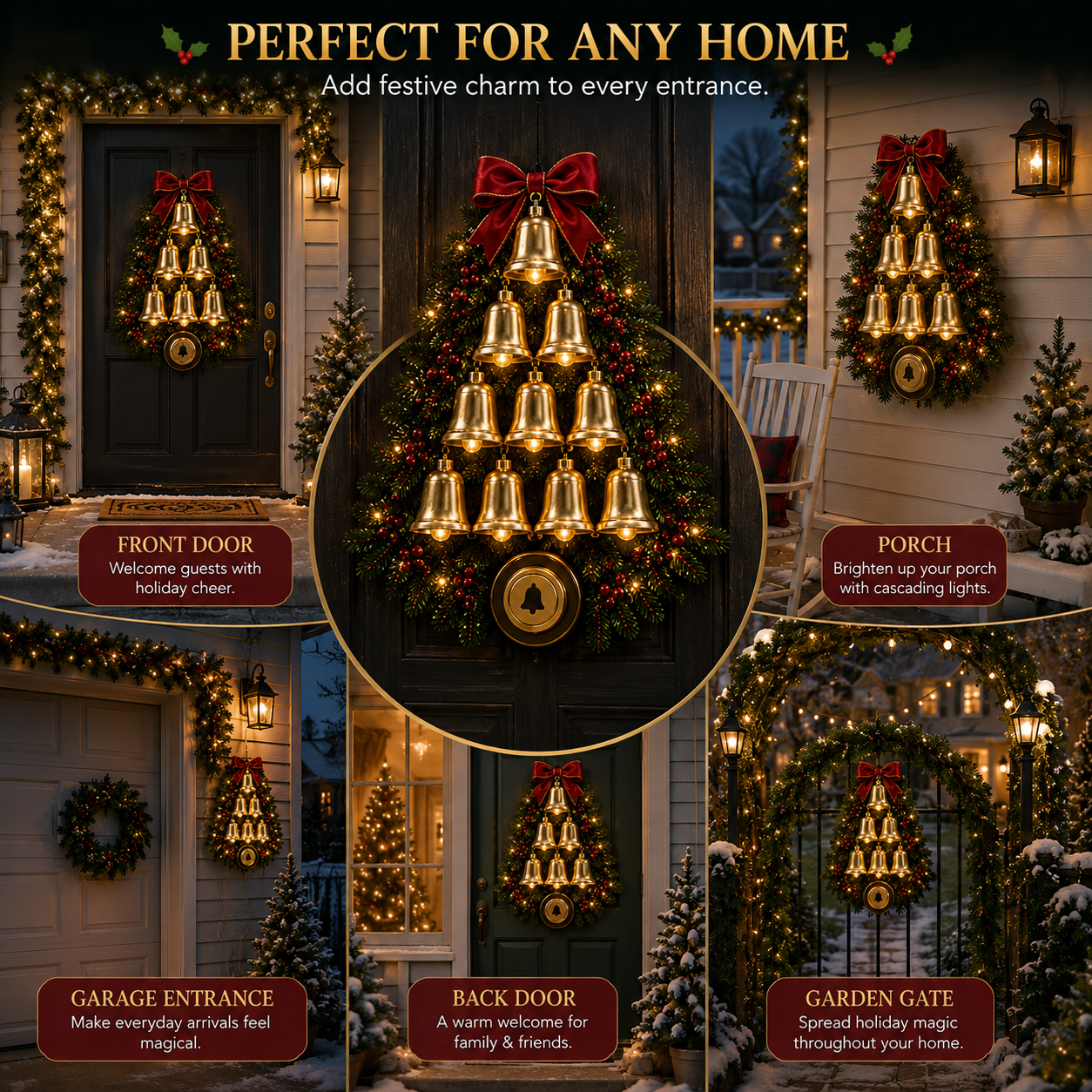 🔔 Christmas Bell Cascade Doorbell– Light-Up Holiday Chime Door Decor 🎄