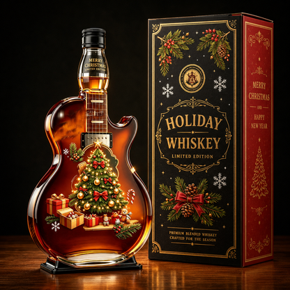 📦🎅🏼57th Anniversary Christmas Guitar Whiskey Decanter – Limited Edition Rock & Roll Collectible Gift