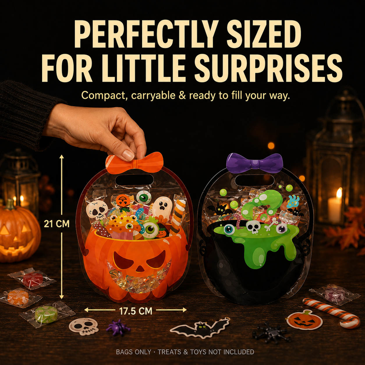 👻👻🎃 Halloween Cauldron Treat Bags – Clear Fillable Party Favor Bags