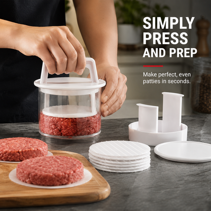 Non-Stick Burger Mold Shaper with Freezer Storage Container - 12-Piece Set with 8-Layer Plastic Discs