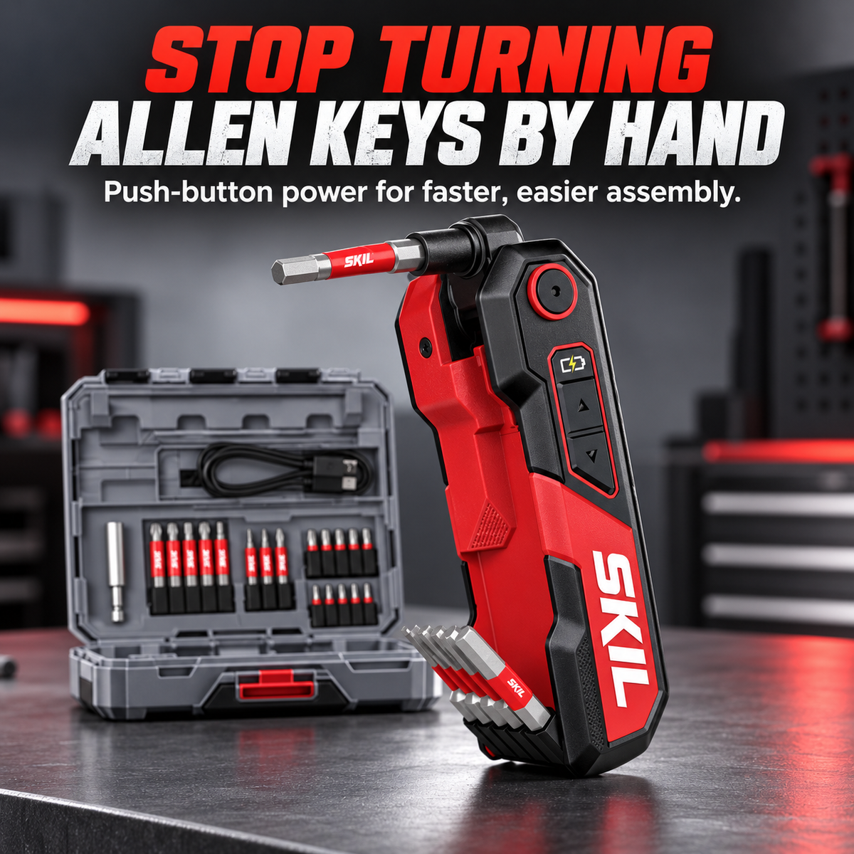 🔥⚡ Powered Hex Key Driver Kit – 3-Angle Folding Head, LED Light & 27-Piece Bit Set