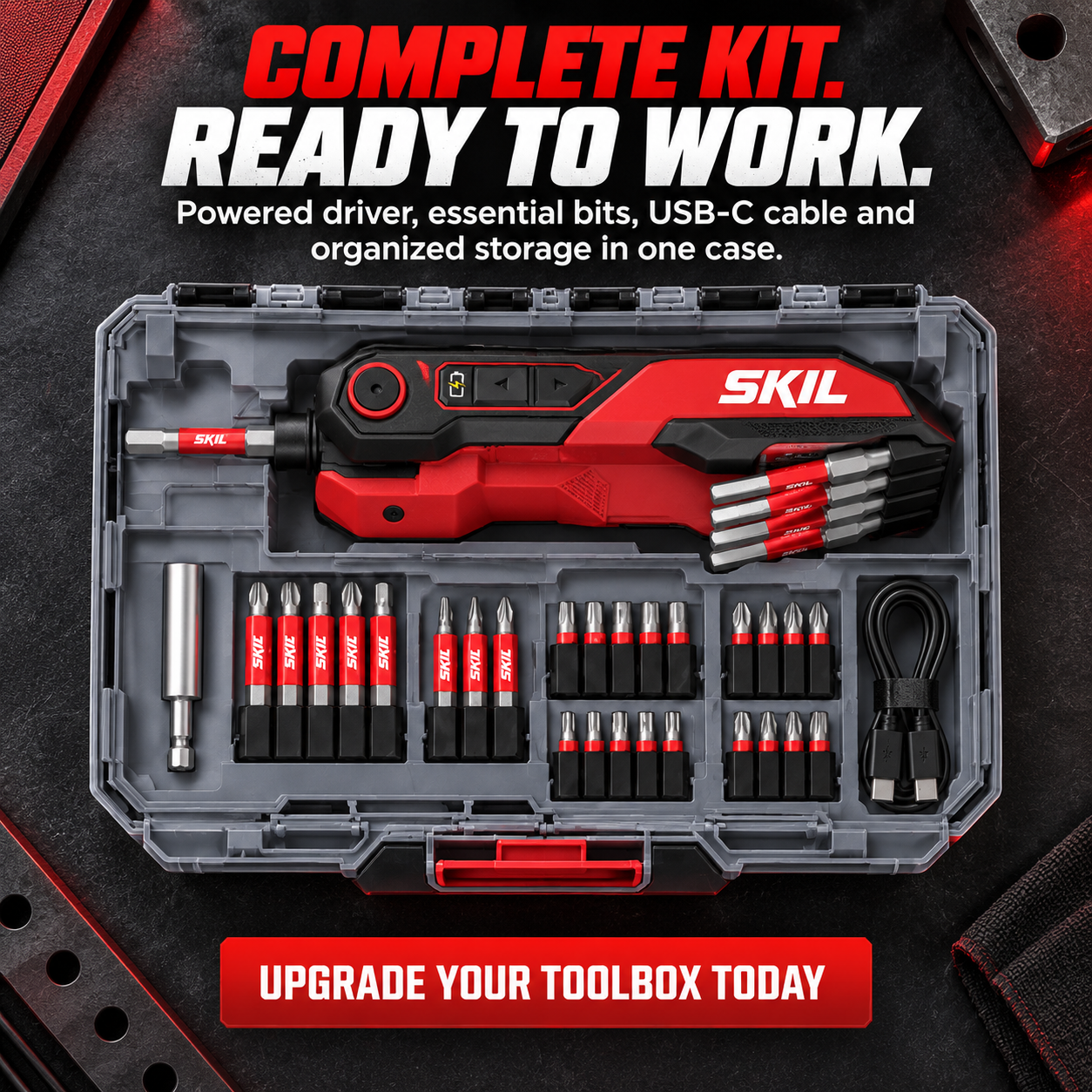 🔥⚡ Powered Hex Key Driver Kit – 3-Angle Folding Head, LED Light & 27-Piece Bit Set