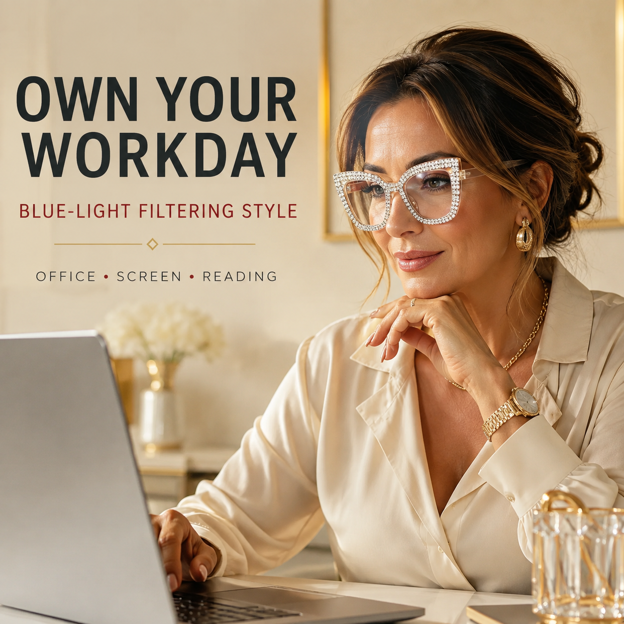 Cat-Eye Reading Glasses with Diamond Accents | Blue Light Blocking