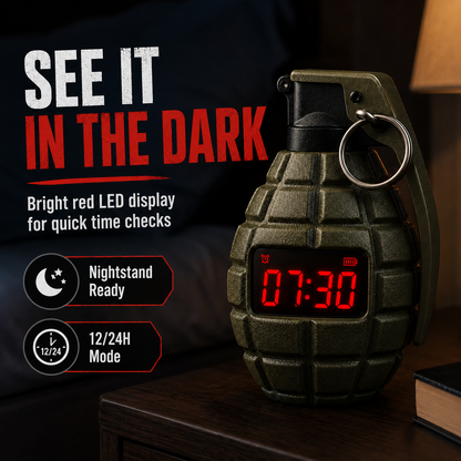 💣 Tactical Grenade Alarm Clock | Loud Interactive Alarm for Heavy Sleepers