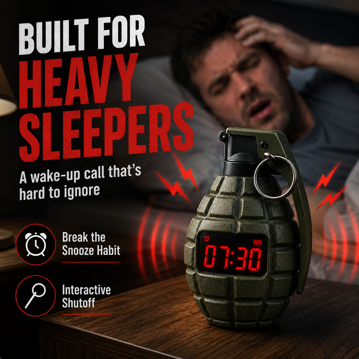 💣 Tactical Grenade Alarm Clock | Loud Interactive Alarm for Heavy Sleepers