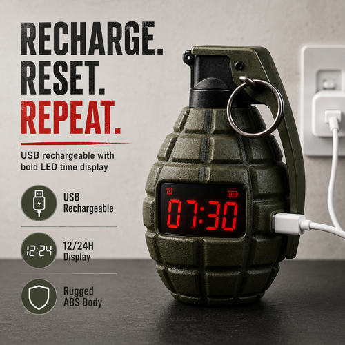💣 Tactical Grenade Alarm Clock | Loud Interactive Alarm for Heavy Sleepers