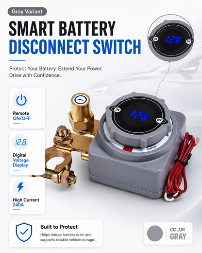 🔋 Smart Remote Battery Disconnect Switch – Voltage Display & Dual Key Fobs