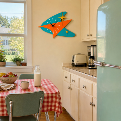 🕰️✨ Mid Century Modern Atomic Boomerang Wall Clock | Retro 1950s Starburst Design