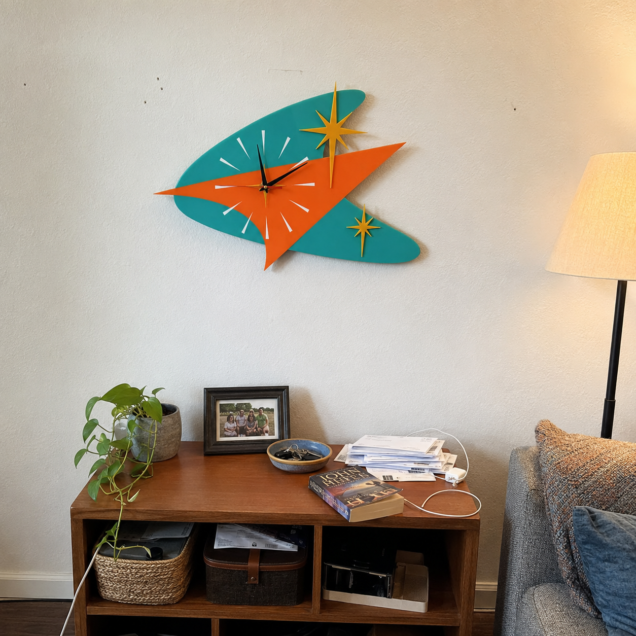 🕰️✨ Mid Century Modern Atomic Boomerang Wall Clock | Retro 1950s Starburst Design