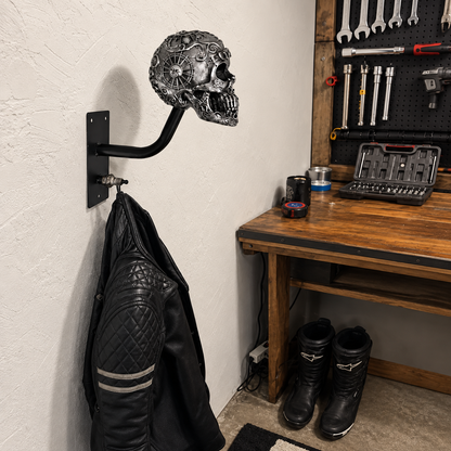 Skull Motorcycle Helmet Holder – Punk Skull Wall Mount Rack for Helmets, Jackets & Garage Decor